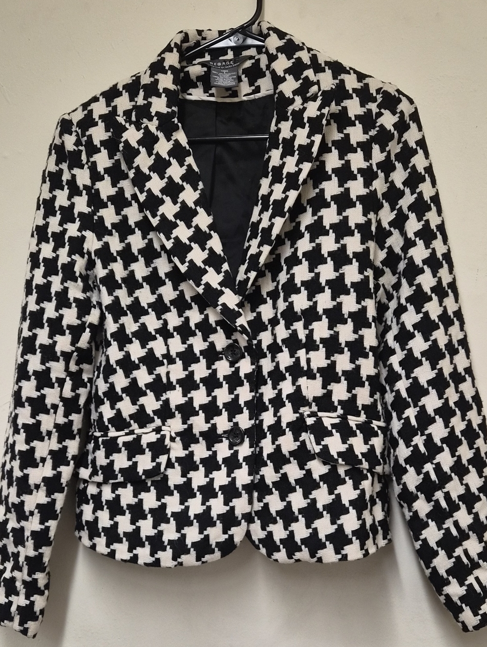 George Black and White Houndstooth Blazer Size S